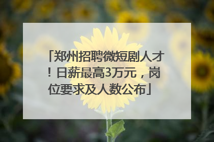 郑州招聘微短剧人才！日薪最高3万元，岗位要求及人数公布